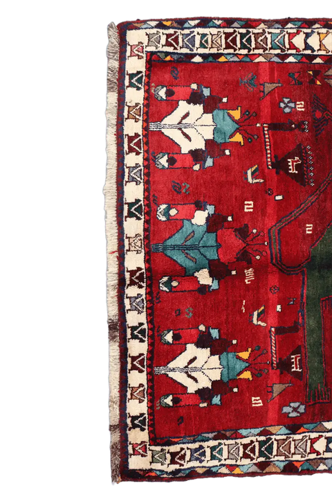 180 x 136 cm Tribal Qashqai Tribal Wool Rugs Hand Knotted Red Colour - Rugoutlet