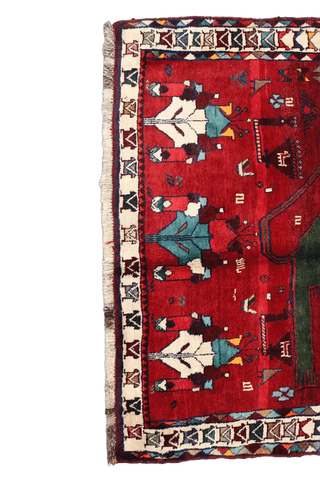 180 x 136 cm Tribal Qashqai Tribal Wool Rugs Hand Knotted Red Colour - Rugoutlet