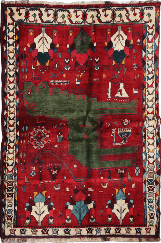 180 x 136 cm Tribal Qashqai Tribal Wool Rugs Hand Knotted Red Colour - Rugoutlet