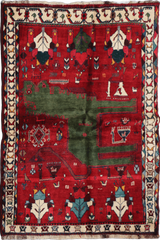 180 x 136 cm Tribal Qashqai Tribal Wool Rugs Hand Knotted Red Colour - Rugoutlet