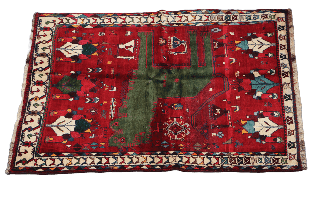 180 x 136 cm Tribal Qashqai Tribal Wool Rugs Hand Knotted Red Colour - Rugoutlet