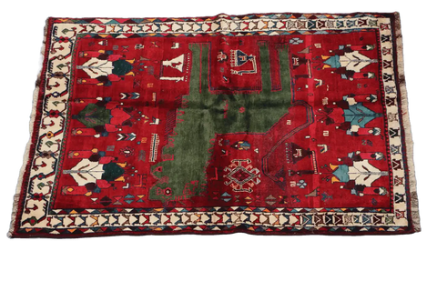 180 x 136 cm Tribal Qashqai Tribal Wool Rugs Hand Knotted Red Colour - Rugoutlet