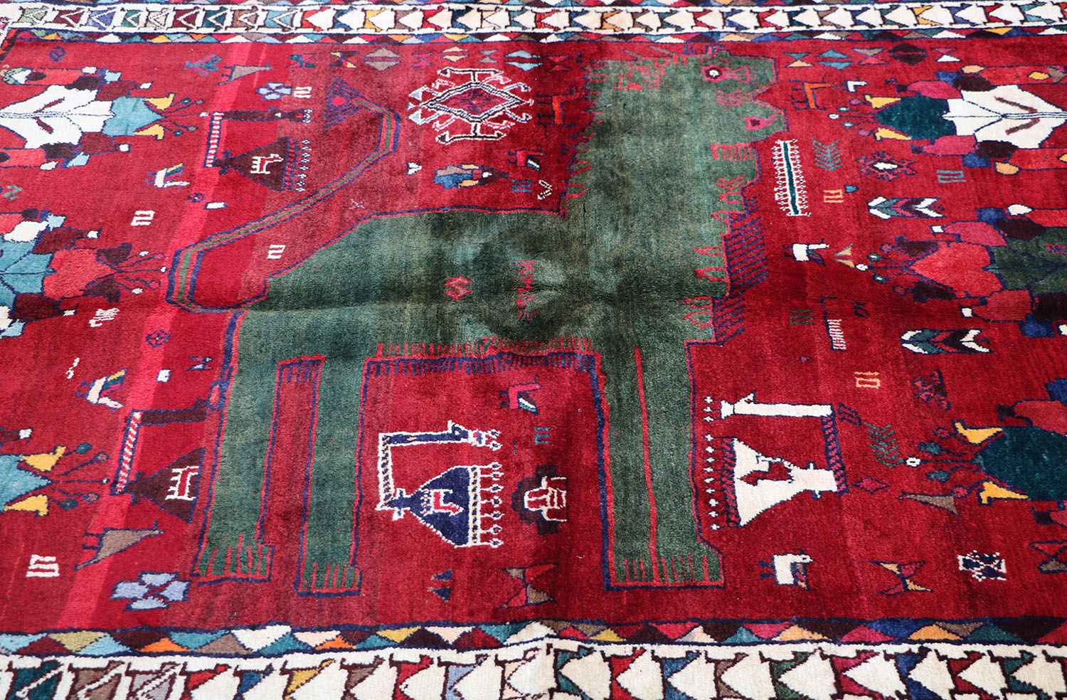 180 x 136 cm Tribal Qashqai Tribal Wool Rugs Hand Knotted Red Colour - Rugoutlet