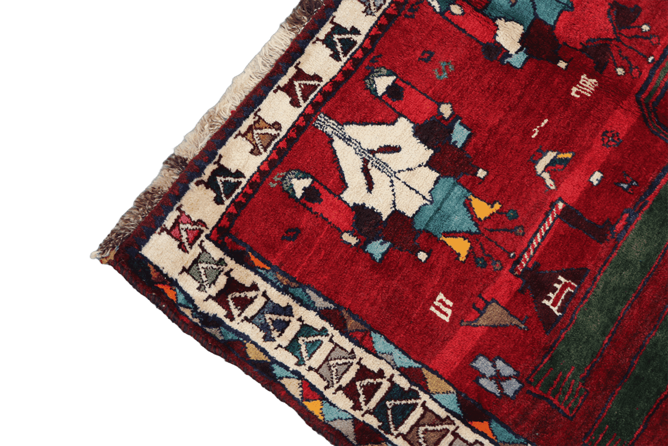 180 x 136 cm Tribal Qashqai Tribal Wool Rugs Hand Knotted Red Colour - Rugoutlet