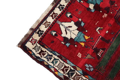 180 x 136 cm Tribal Qashqai Tribal Wool Rugs Hand Knotted Red Colour - Rugoutlet