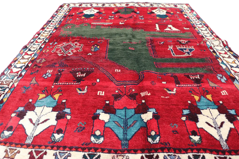 180 x 136 cm Tribal Qashqai Tribal Wool Rugs Hand Knotted Red Colour - Rugoutlet