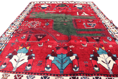 180 x 136 cm Tribal Qashqai Tribal Wool Rugs Hand Knotted Red Colour - Rugoutlet