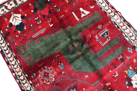 180 x 136 cm Tribal Qashqai Tribal Wool Rugs Hand Knotted Red Colour - Rugoutlet