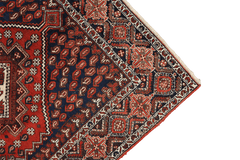 193 x 146 cm Old Persian Shiraz Tribal Wool Hand Knotted Rug Red Blue Colour - Rugoutlet