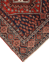 193 x 146 cm Old Persian Shiraz Tribal Wool Hand Knotted Rug Red Blue Colour - Rugoutlet