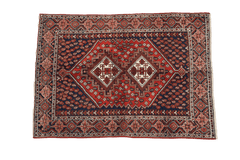 193 x 146 cm Old Persian Shiraz Tribal Wool Hand Knotted Rug Red Blue Colour - Rugoutlet