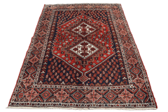 193 x 146 cm Old Persian Shiraz Tribal Wool Hand Knotted Rug Red Blue Colour - Rugoutlet