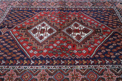 193 x 146 cm Old Persian Shiraz Tribal Wool Hand Knotted Rug Red Blue Colour - Rugoutlet