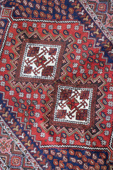 193 x 146 cm Old Persian Shiraz Tribal Wool Hand Knotted Rug Red Blue Colour - Rugoutlet