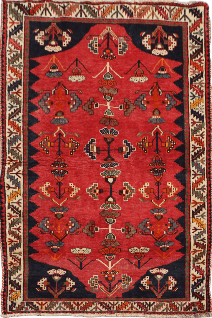 127 x 200 cm Persian Qashqai Tribal Wool Rugs Handcrafted Blue Red - Rugoutlet