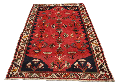 127 x 200 cm Persian Qashqai Tribal Wool Rugs Handcrafted Blue Red - Rugoutlet