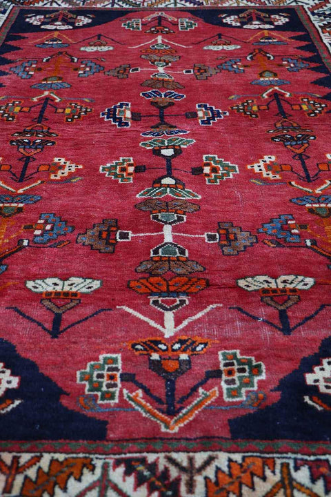 127 x 200 cm Persian Qashqai Tribal Wool Rugs Handcrafted Blue Red - Rugoutlet