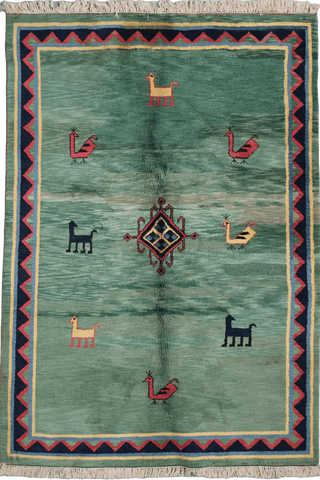 182 x 238 cm Gabbeh Tribal Wool Rug Hand-knotted Green Colour - Rugoutlet