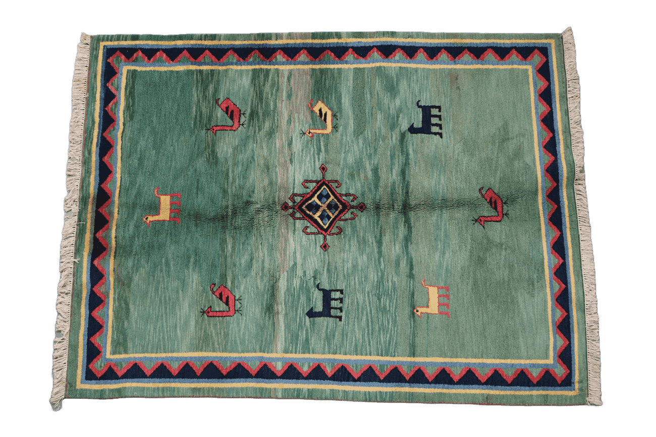 182 x 238 cm Gabbeh Tribal Wool Rug Hand-knotted Green Colour - Rugoutlet