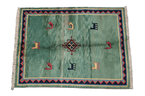 182 x 238 cm Gabbeh Tribal Wool Rug Hand-knotted Green Colour - Rugoutlet