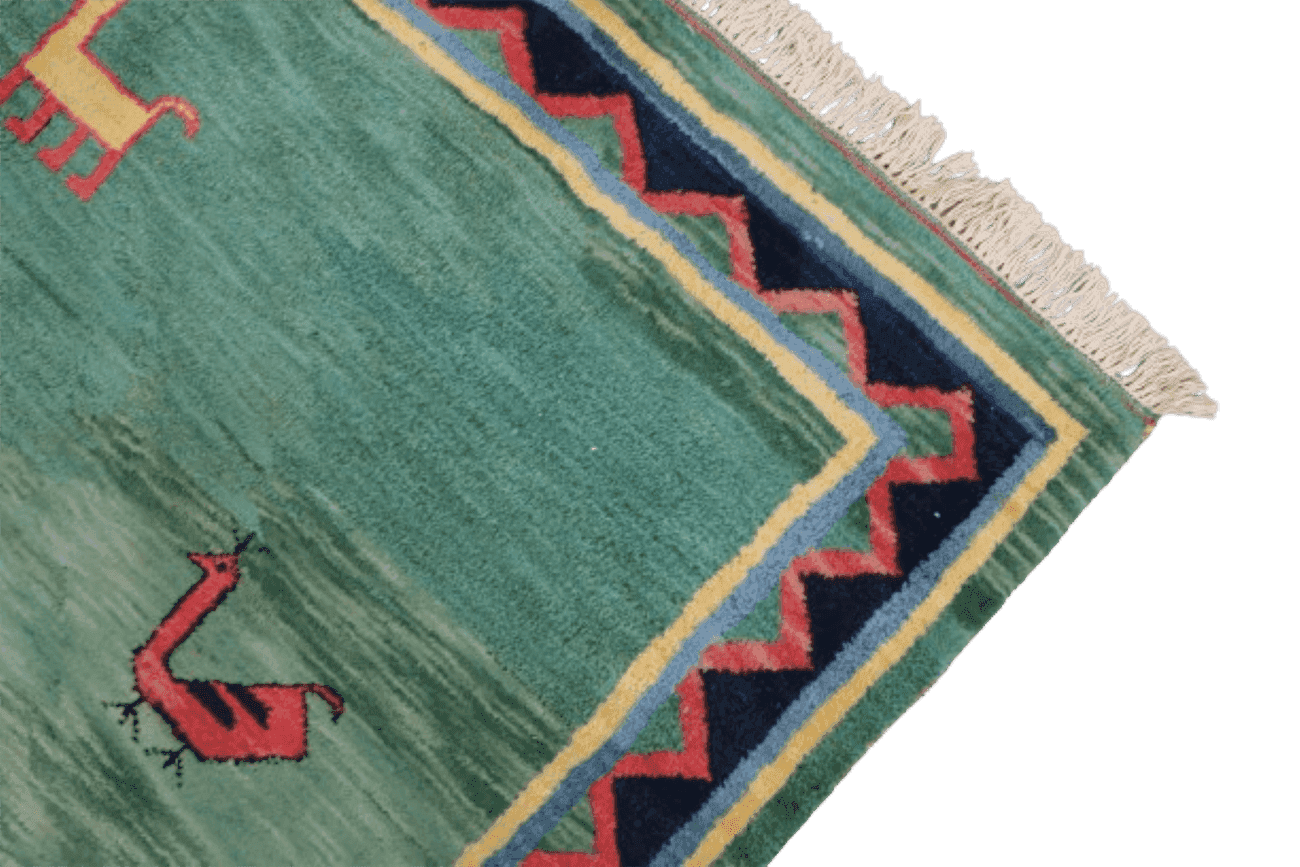 182 x 238 cm Gabbeh Tribal Wool Rug Hand-knotted Green Colour - Rugoutlet