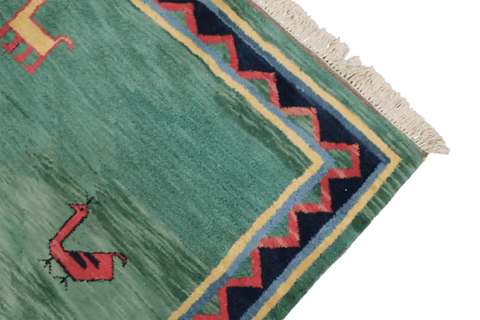182 x 238 cm Gabbeh Tribal Wool Rug Hand-knotted Green Colour - Rugoutlet