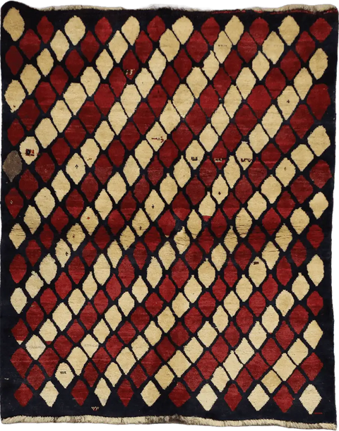 190 x 140 cm Gabbeh Tribal Wool Rug Hand-Knotted Red Beige - Rugoutlet