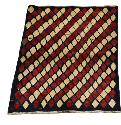 190 x 140 cm Gabbeh Tribal Wool Rug Hand-Knotted Red Beige - Rugoutlet