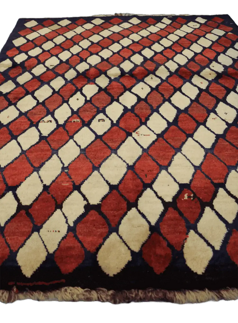 190 x 140 cm Gabbeh Tribal Wool Rug Hand-Knotted Red Beige - Rugoutlet