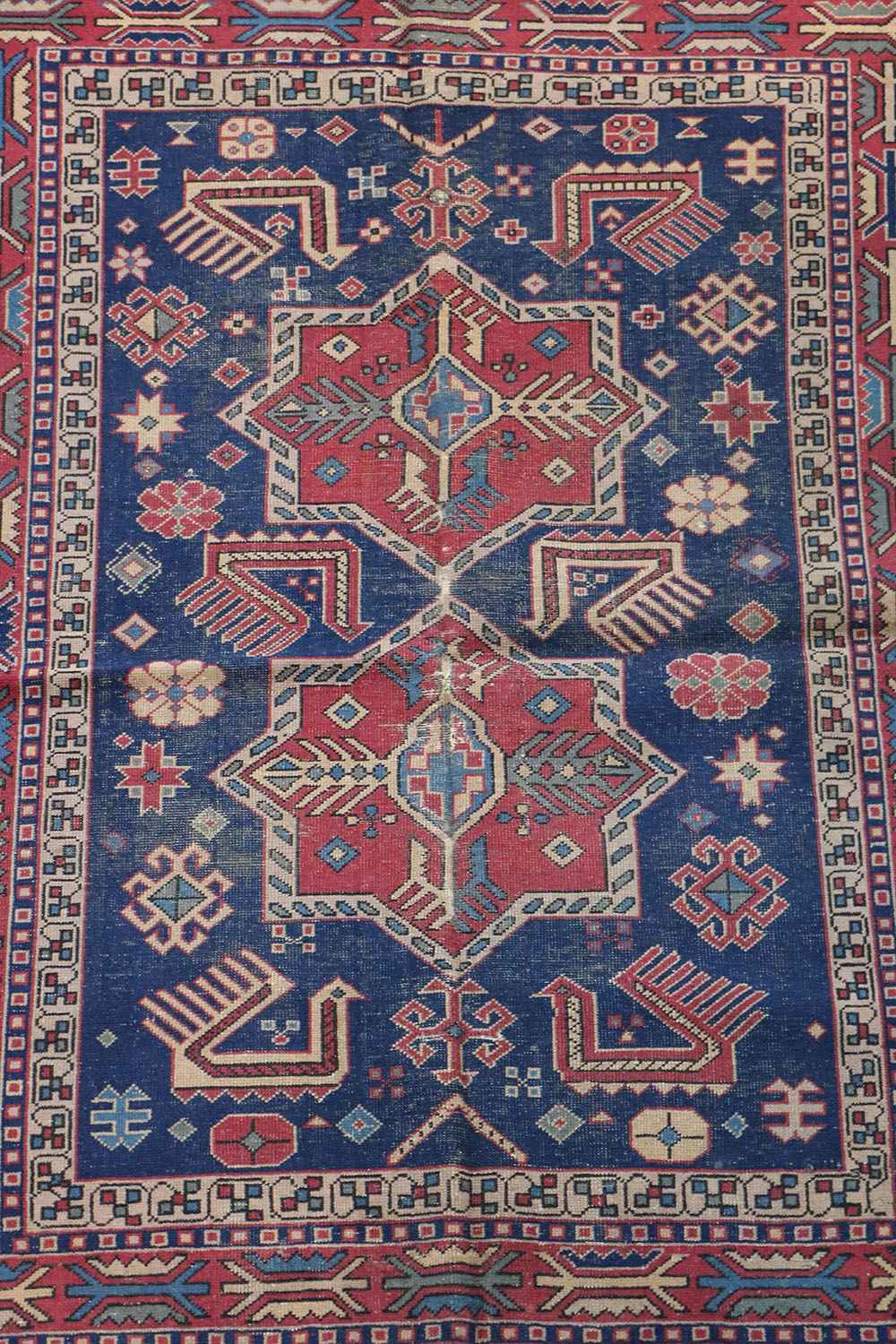 200 x 153 cm Old Kazak Wool Rug Hand-Knotted Blue Colour - Rugoutlet