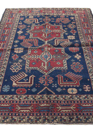 200 x 153 cm Old Kazak Wool Rug Hand-Knotted Blue Colour - Rugoutlet