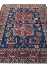 200 x 153 cm Old Kazak Wool Rug Hand-Knotted Blue Colour - Rugoutlet