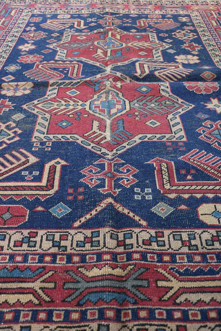 200 x 153 cm Old Kazak Wool Rug Hand-Knotted Blue Colour - Rugoutlet
