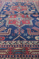 200 x 153 cm Old Kazak Wool Rug Hand-Knotted Blue Colour - Rugoutlet