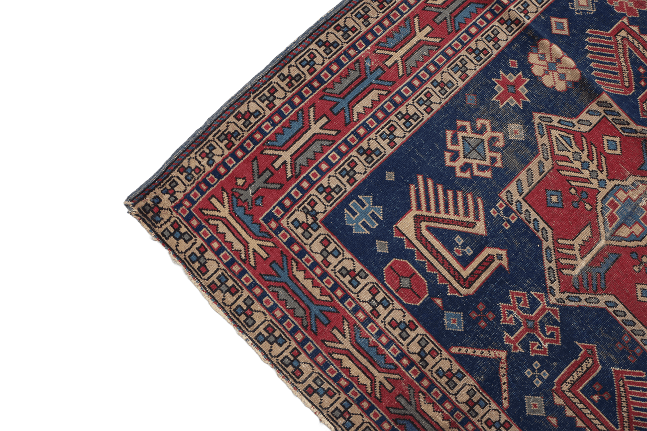 200 x 153 cm Old Kazak Wool Rug Hand-Knotted Blue Colour - Rugoutlet