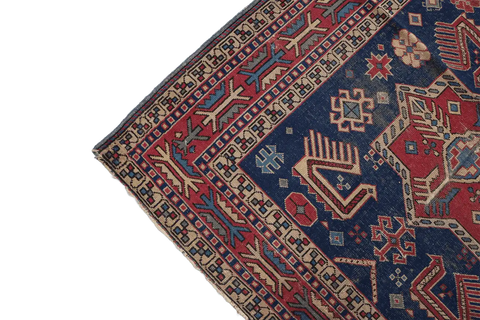 200 x 153 cm Old Kazak Wool Rug Hand-Knotted Blue Colour - Rugoutlet