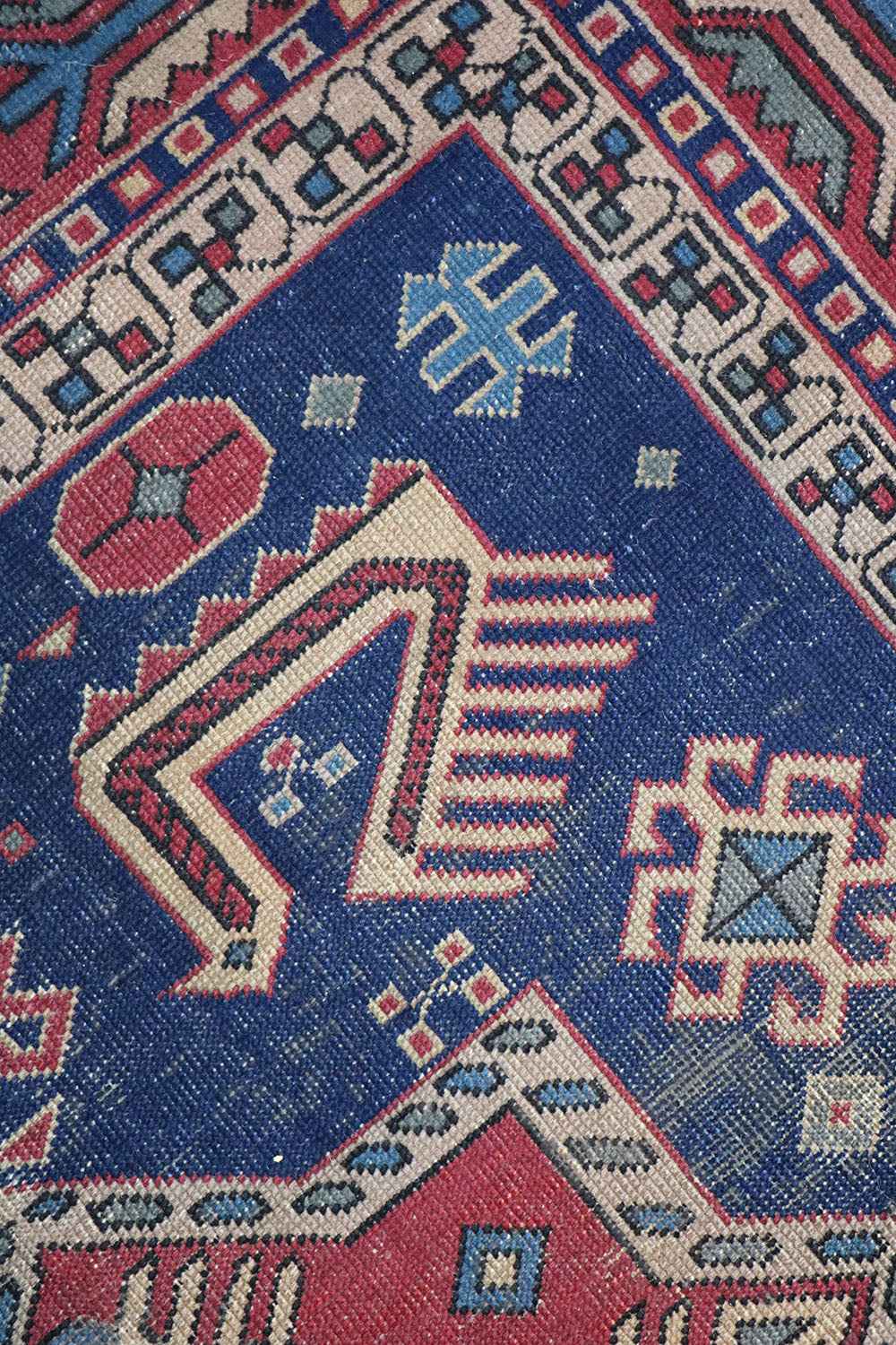 200 x 153 cm Old Kazak Wool Rug Hand-Knotted Blue Colour - Rugoutlet