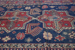 200 x 153 cm Old Kazak Wool Rug Hand-Knotted Blue Colour - Rugoutlet