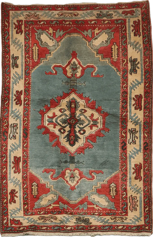 128 x 212 cm Turkish Karz Tribal Wool Rugs Handcrafted Grey Red - Rugoutlet