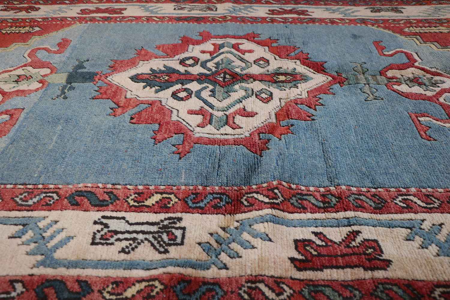 128 x 212 cm Turkish Karz Tribal Wool Rugs Handcrafted Grey Red - Rugoutlet