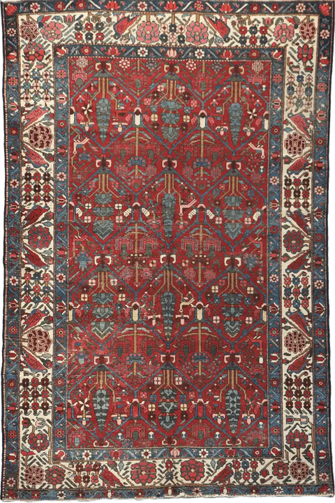 200 x 147 cm Persian Bakhtiar Tribal Wool Rug Hand-Knotted Red Grey Colour - Rugoutlet
