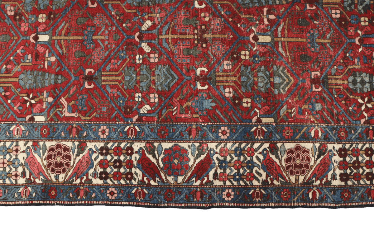 200 x 147 cm Persian Bakhtiar Tribal Wool Rug Hand-Knotted Red Grey Colour - Rugoutlet