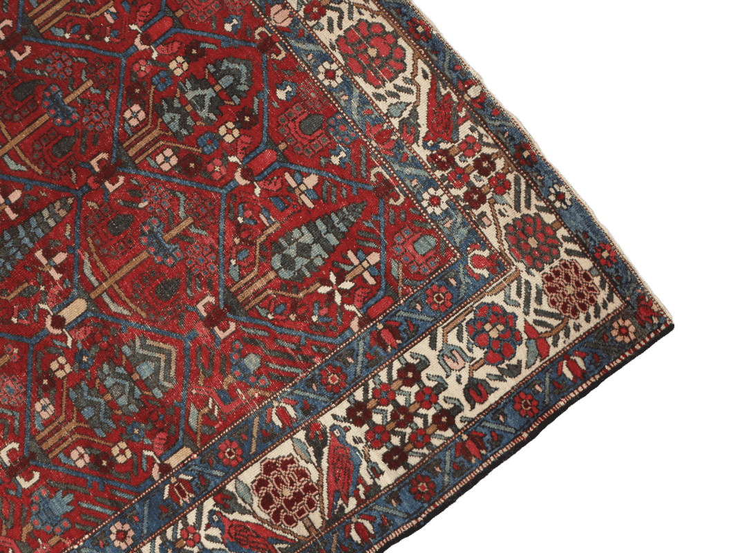 200 x 147 cm Persian Bakhtiar Tribal Wool Rug Hand-Knotted Red Grey Colour - Rugoutlet