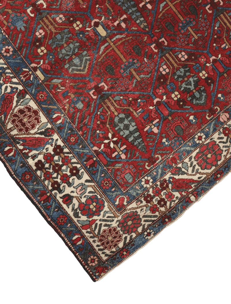 200 x 147 cm Persian Bakhtiar Tribal Wool Rug Hand-Knotted Red Grey Colour - Rugoutlet