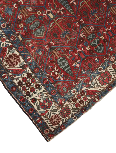 200 x 147 cm Persian Bakhtiar Tribal Wool Rug Hand-Knotted Red Grey Colour - Rugoutlet