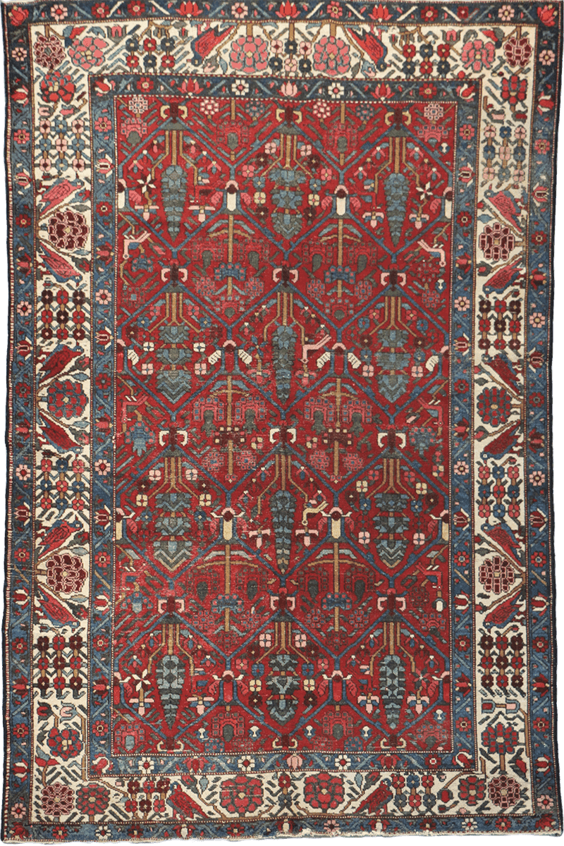 200 x 147 cm Persian Bakhtiar Tribal Wool Rug Hand-Knotted Red Grey Colour - Rugoutlet