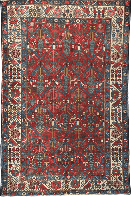 200 x 147 cm Persian Bakhtiar Tribal Wool Rug Hand-Knotted Red Grey Colour - Rugoutlet