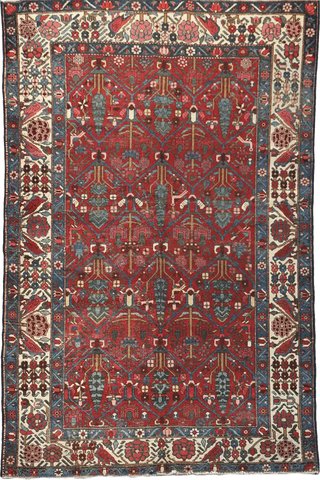 200 x 147 cm Persian Bakhtiar Tribal Wool Rug Hand-Knotted Red Grey Colour - Rugoutlet
