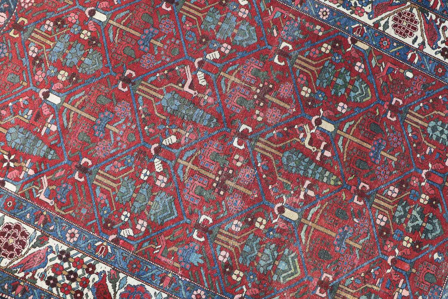 200 x 147 cm Persian Bakhtiar Tribal Wool Rug Hand-Knotted Red Grey Colour - Rugoutlet