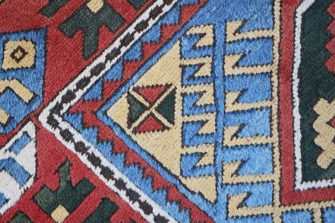 223x134 cm Turkish Karz Wool handmade Red and Blue rug - Rugoutlet
